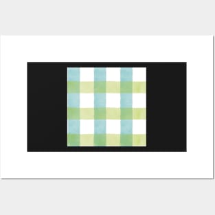 Green & Blue Watercolour Checks Posters and Art